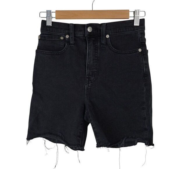 Madewell High-Rise Classic Straight Jean Denim Shorts Black Wash Raw Hem Size 24 - Picture 2 of 8